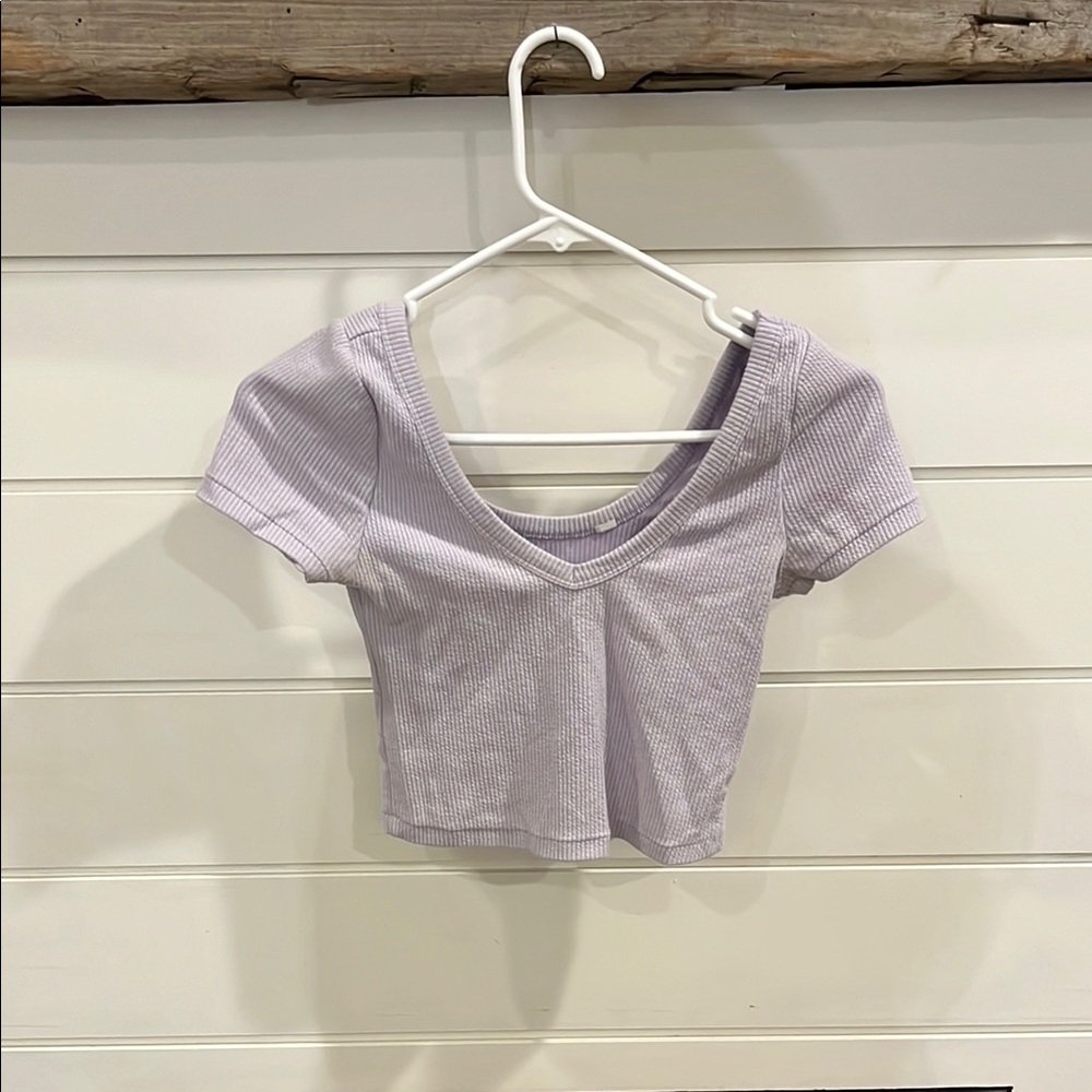 Purple Off the Shoulder Cap Sleeve Crop Top